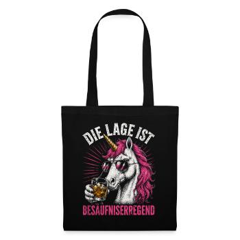 Pinkes Einhorn mit Drink - Stoffbeutel - Schwarz - Vorne