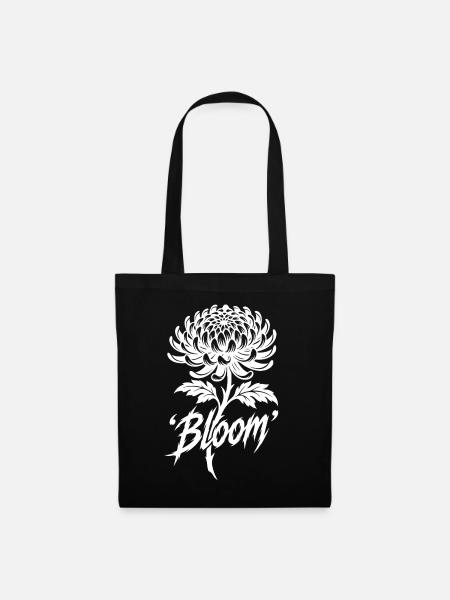 Bloom Chrysantheme Tattoo Style - Stoffbeutel - Schwarz