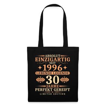 30. Geburtstag Einzigartig Jahrgang 1996 - Stoffbeutel - Schwarz - Vorne