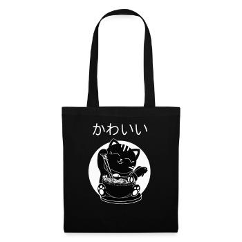 Vintage Retro Ramen Cat Japanese Kawaii Gift - Tote Bag - black - Front