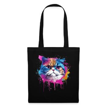 Éclaboussures colorées Visage de chat exotique à poil court - Sac en tissu - noir - Devant