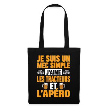 Tracteur Apéro Cadeau Humour Personnalisé - Sac en tissu - noir - Devant