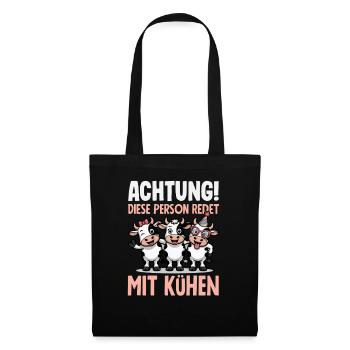 Achtung Diese Person Redet Mit Kühen Bauer Kuh - Stoffbeutel - Schwarz - Vorne