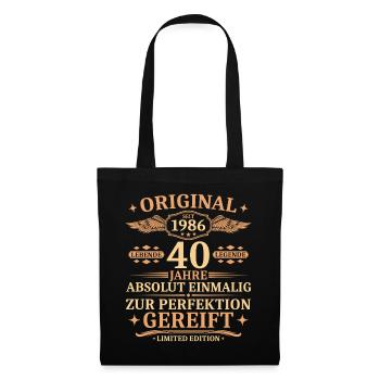 40. Geburtstag Jahrgang 1986 Geschenk Idee - Stoffbeutel - Schwarz - Vorne
