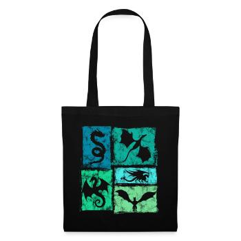 Drachen Retro Grafik - Mystische Fabelwesen - Stoffbeutel - Schwarz - Vorne