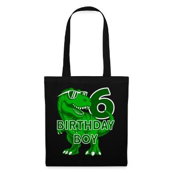 DINO 6 JAHRE DINOSAURIER 6. GEBURTSTAG - Stoffbeutel - Schwarz - Vorne
