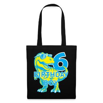 DINO 6 JAHRE DINOSAURIER 6. GEBURTSTAG - Stoffbeutel - Schwarz - Vorne