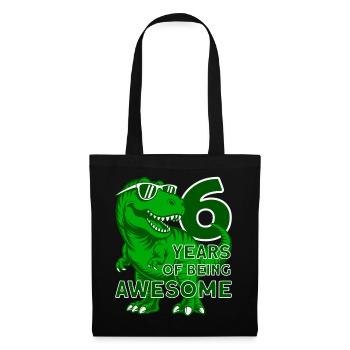 DINO 6 JAHRE DINOSAURIER 6. GEBURTSTAG - Stoffbeutel - Schwarz - Vorne