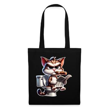 Katze Toilette Zeitung - Stoffbeutel - Schwarz - Vorne