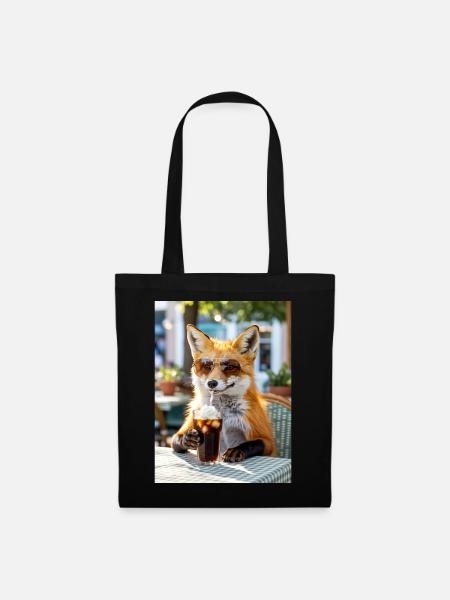 Fuchs mit Sonnenbrille am Café - Stoffbeutel - Schwarz