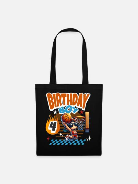 4. Geburtstag Basketball Geschenk - Stoffbeutel - Schwarz