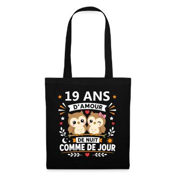 Hiboux amoureux 19 ans jour et nuit - Sac en tissu - noir - Devant