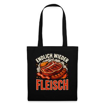 Endlich Wieder Fleisch Grillen BBQ Steak Wurst - Stoffbeutel - Schwarz - Vorne