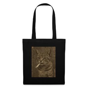 Katze Kater mit Zigarette - Stoffbeutel - Schwarz - Vorne