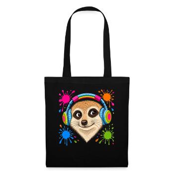 Meerkat with colorful music headphones - Tote Bag - black - Front