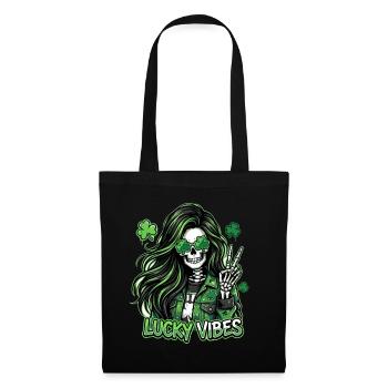 Lucky Vibes Skelett mit Grünem Look - Stoffbeutel - Schwarz - Vorne