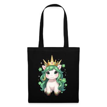 Grünes Einhorn mit Krone St Patricks Day - Stoffbeutel - Schwarz - Vorne