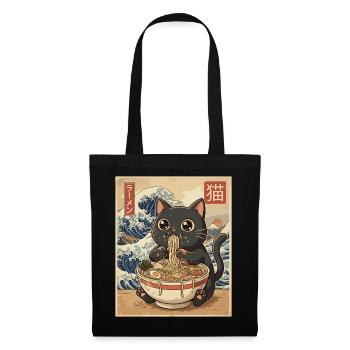 Kawaii Cat Ramen Wave - Tote Bag - black - Front