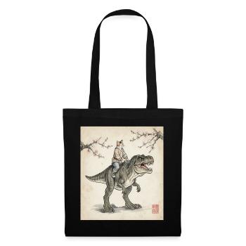 Chat aux fleurs de cerisier de dinosaure Art japonais - Sac en tissu - noir - Devant