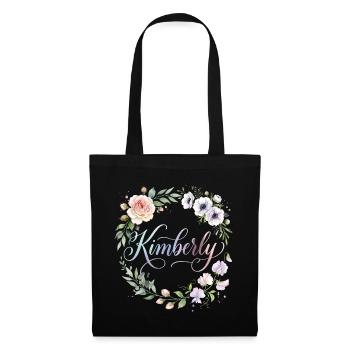 Kimberly Floral Script Monogram - Stoffbeutel - Schwarz - Vorne
