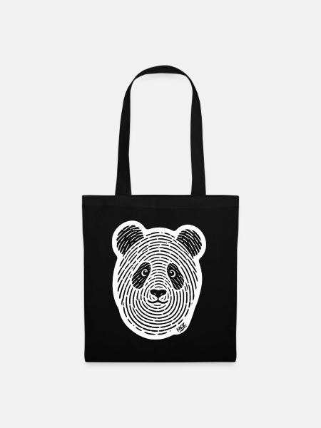 Panda Line Art monochromes Gesicht - Stoffbeutel - Schwarz