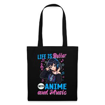 Anime et musique Chibi - Sac en tissu - noir - Devant