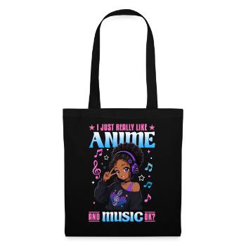 Anime and Music Chibi Black Girl - Stoffbeutel - Schwarz - Vorne