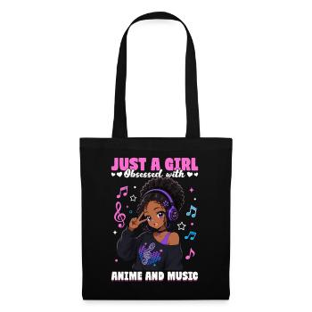Anime and Music Chibi Black Girl - Stoffbeutel - Schwarz - Vorne