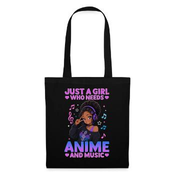 Anime and Music Chibi Black Girl - Stoffbeutel - Schwarz - Vorne