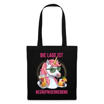 Die Lage ist besäufniserregend lustiger Einhorn - Stoffbeutel - Schwarz - Vorne