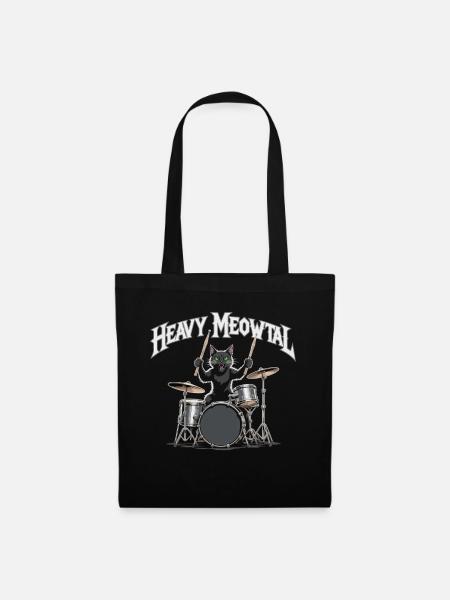 Heavy Metal Katze am Schlagzeug - Stoffbeutel - Schwarz