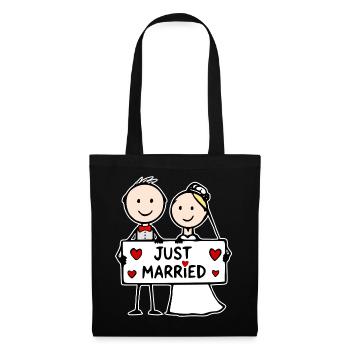 Dessin animé du couple de mariés - Sac en tissu - noir - Devant