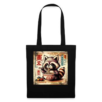 Waschbär Ramen Vintage Poster Style - Stoffbeutel - Schwarz - Vorne
