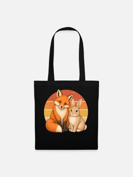 Fuchs und Hase - Stoffbeutel - Schwarz