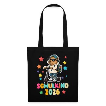 Einschulung Schulkind 2026 Junge Mädchen Cabybara - Stoffbeutel - Schwarz - Vorne