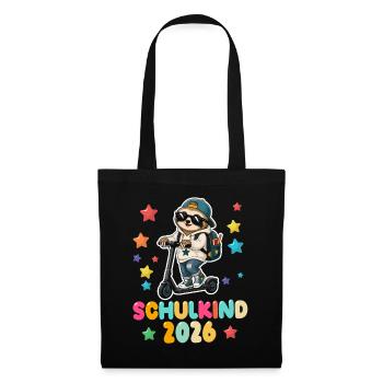 Einschulung Schulkind 2026 Junge Mädchen Faultier - Stoffbeutel - Schwarz - Vorne