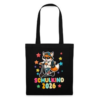 Einschulung Schulkind 2026 Junge Mädchen Fuchs - Stoffbeutel - Schwarz - Vorne