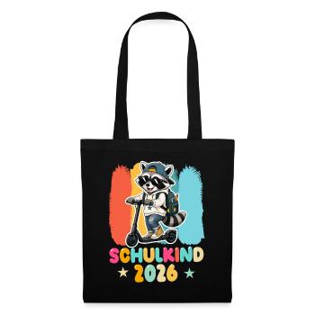 Einschulung Schulkind 2026 Junge Mädchen Waschbär - Stoffbeutel - Schwarz - Vorne