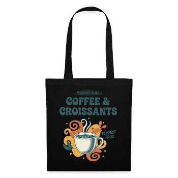 Petit-déjeuner, bonheur du matin, café et croissants - Sac en tissu - noir - Devant