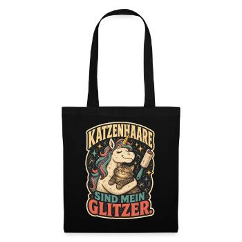 Katzenhaare sind mein Glitzer Shirt - Stoffbeutel - Schwarz - Vorne