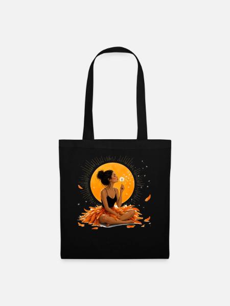 Femme méditant avec des pissenlits sous l’orange - Sac en tissu - noir