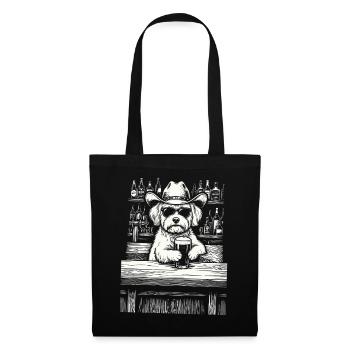 Cowboy Hund Bier Lustiger Maltheser - Stoffbeutel - Schwarz - Vorne
