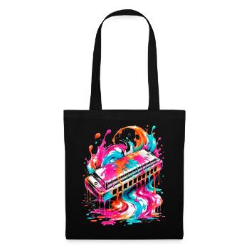  Instrument Harmonika 90er Drip-Paint-Art - Stoffbeutel - Schwarz - Vorne