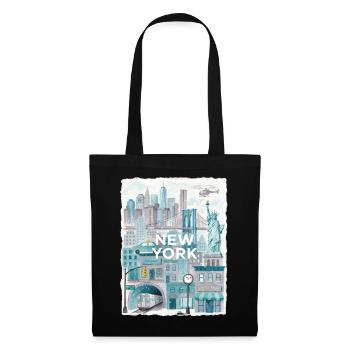 New York City Watercolor Skyline - Stoffbeutel - Schwarz - Vorne