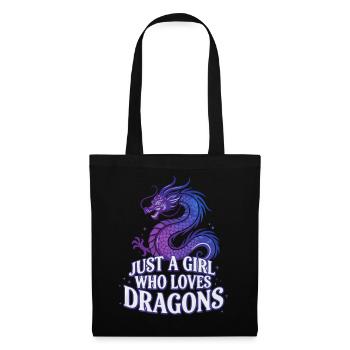 Drachenliebe: Girl liebt Drachen - Stoffbeutel - Schwarz - Vorne
