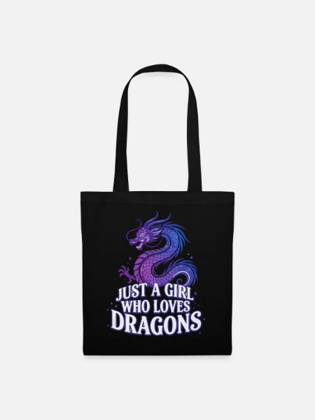 Drachenliebe: Girl liebt Drachen - Stoffbeutel - Schwarz