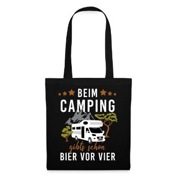 Beim Camping – Bier vor Vier! Wohnwagen - Stoffbeutel - Schwarz - Vorne