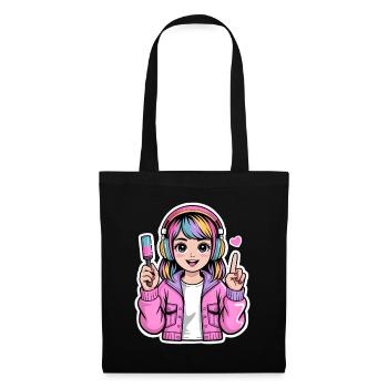 Kawaii girl with headphones - Tote Bag - black - Front
