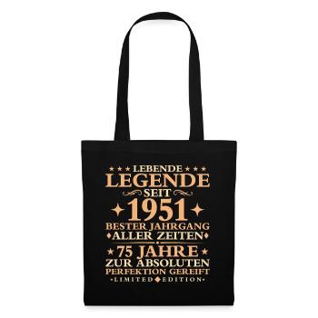 1951 Baujahr Geburtstag Vintage 75 Jahre - Stoffbeutel - Schwarz - Vorne
