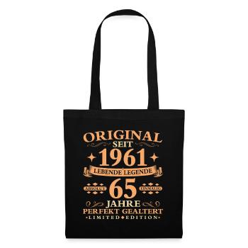 Geburtstag 65 Jahre Baujahr 1961 - Stoffbeutel - Schwarz - Vorne